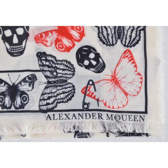 Alexander McQueen Wool Modal Butterfly Skull Scarf - Picture 4 of 9